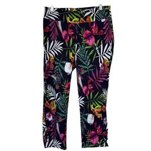 Soft Surroundings Pants Women Medium Stretch Crop Navy Floral Tropical Comfort
